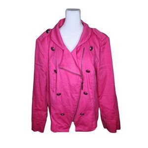 Twiggy London Double Breasted Moto Jacket Union Jack Lining Womens 16W Pink